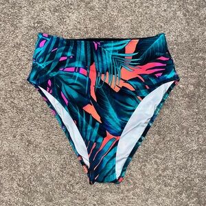 Victoria’s Secret Pink Strappy High Waisted Bikini Swimsuit Bottoms Neon Palm
